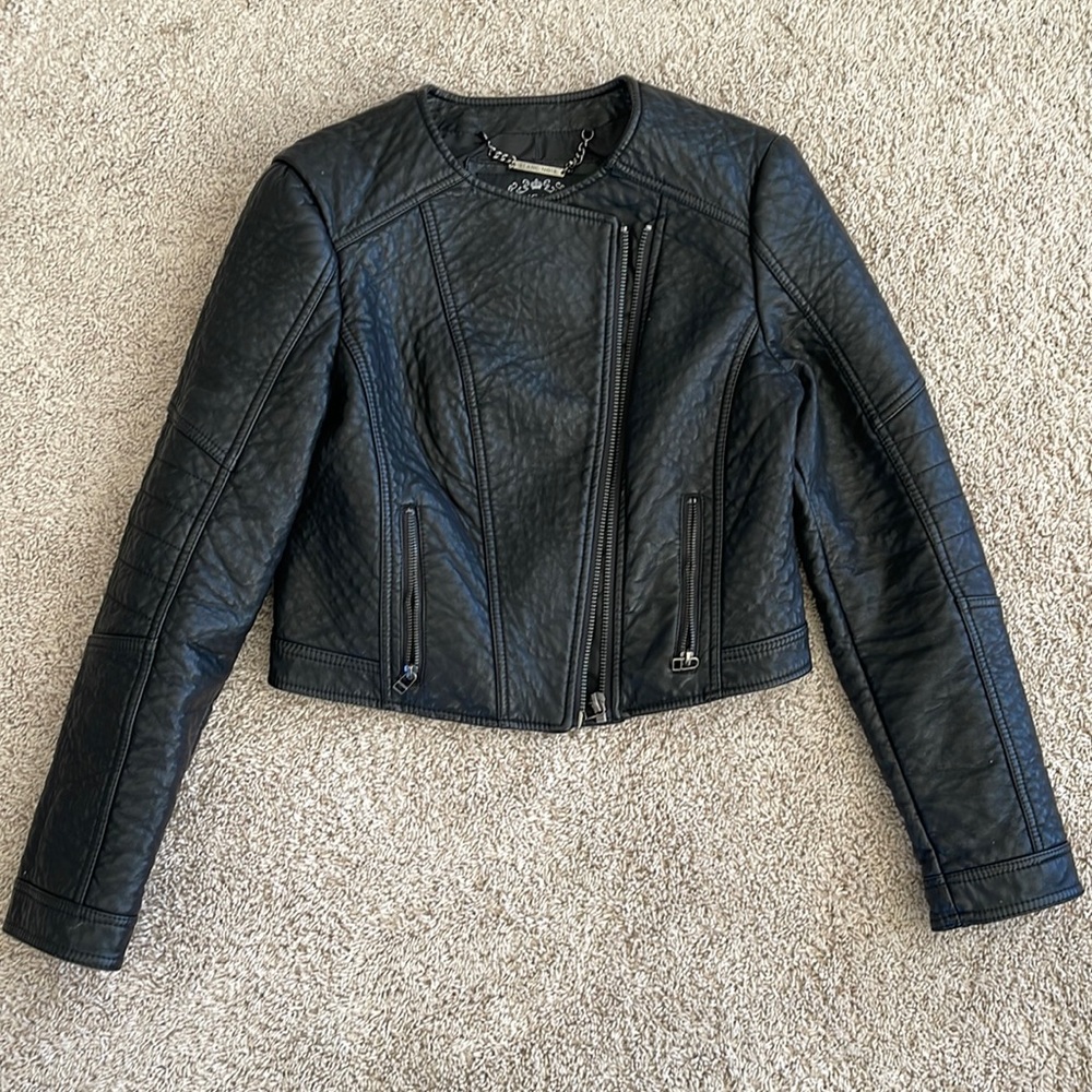Cropped Leather Jacket - image 1